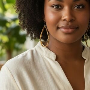 NWT Yellow and Brown Beaded Hoop Earrings